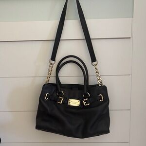 Michael Kors Black Leather Satchel with Gold Accents